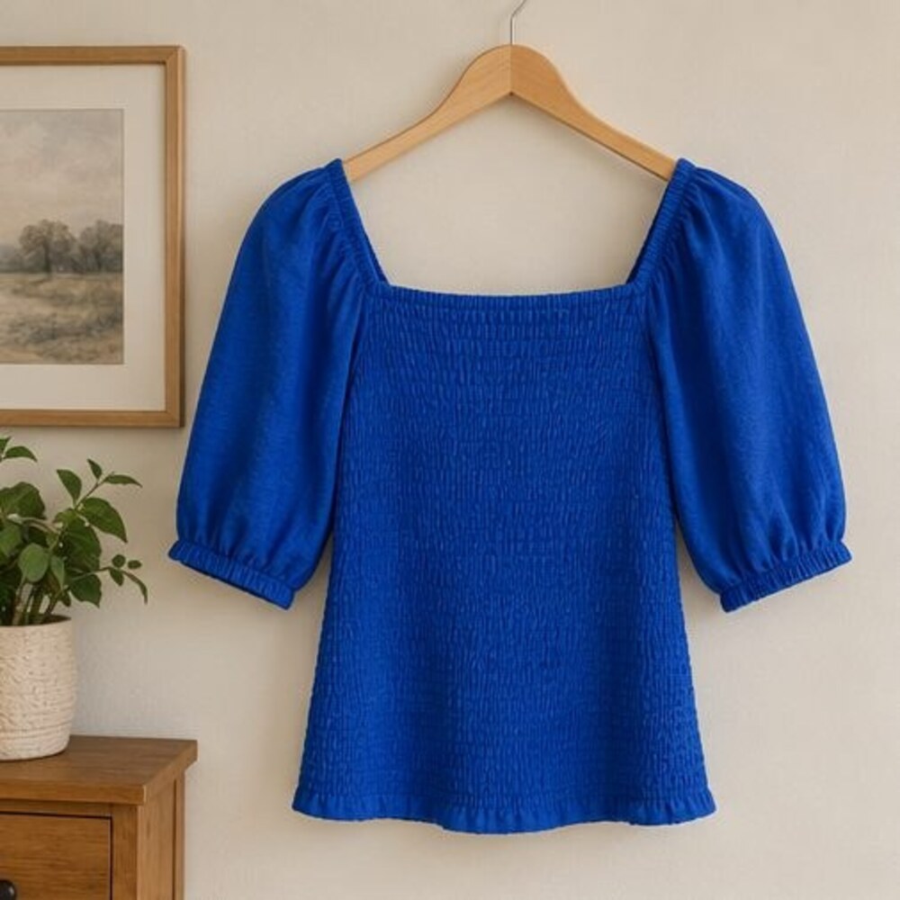 Cobalt Smocked Puff Sleeve Top